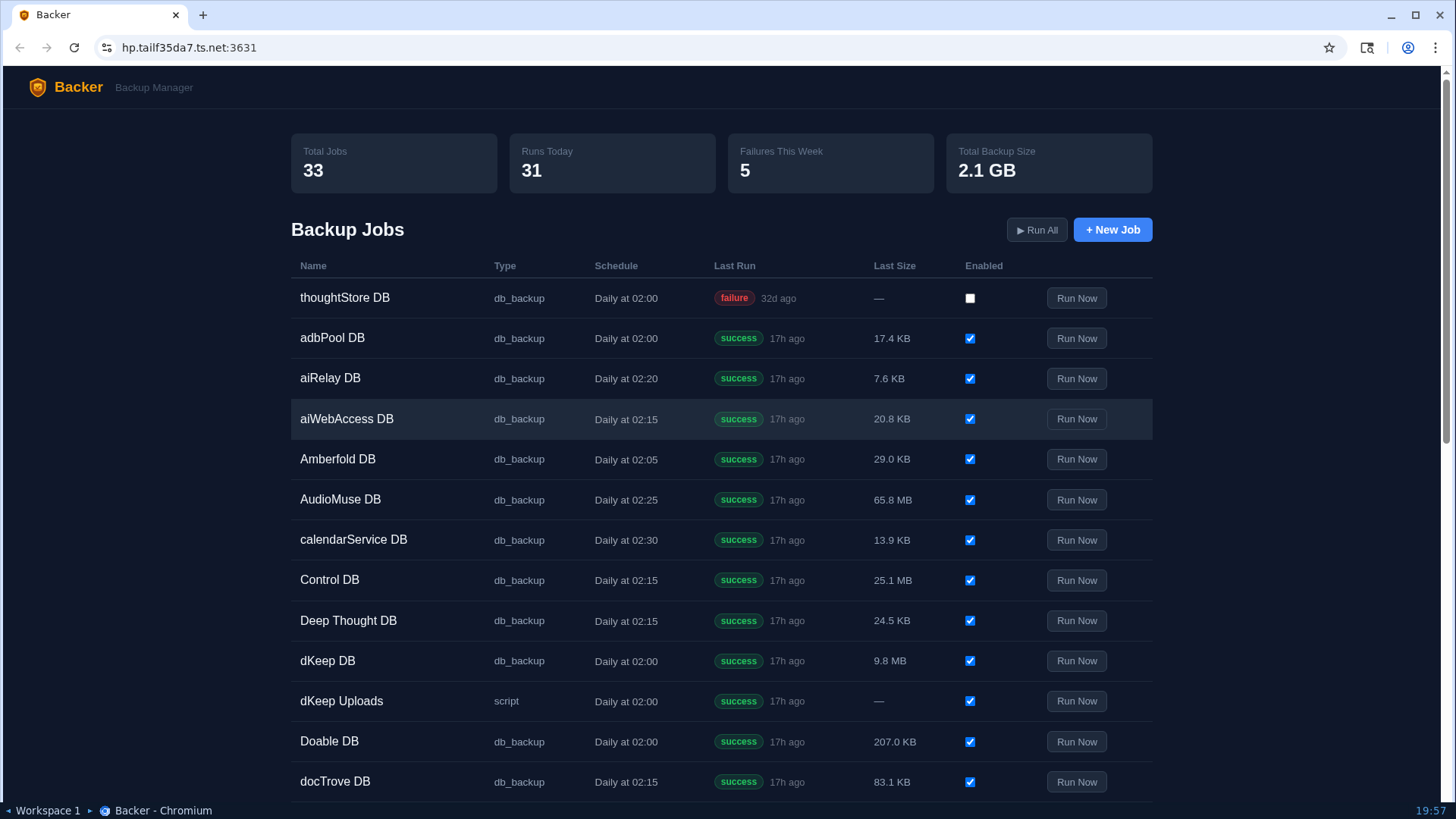Backer backup dashboard