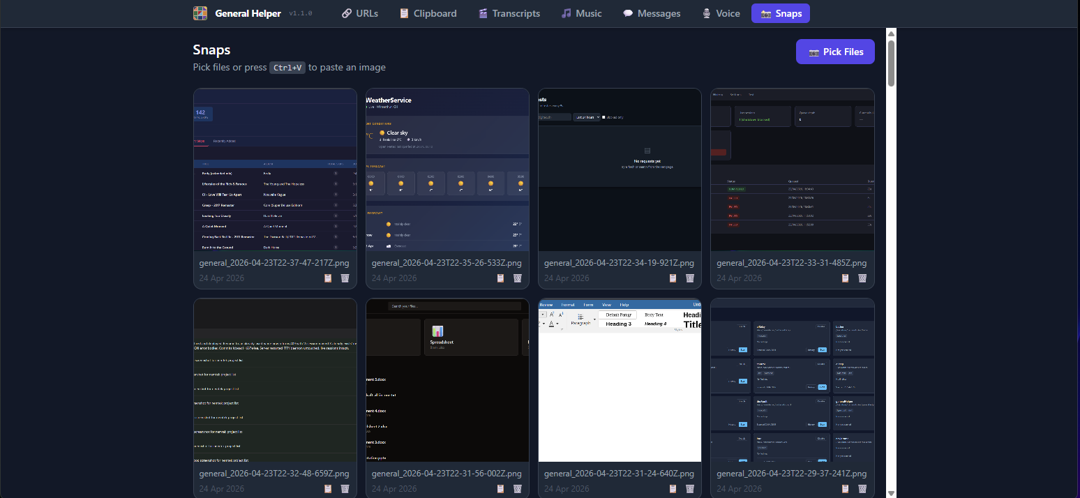 generalHelper Snaps view