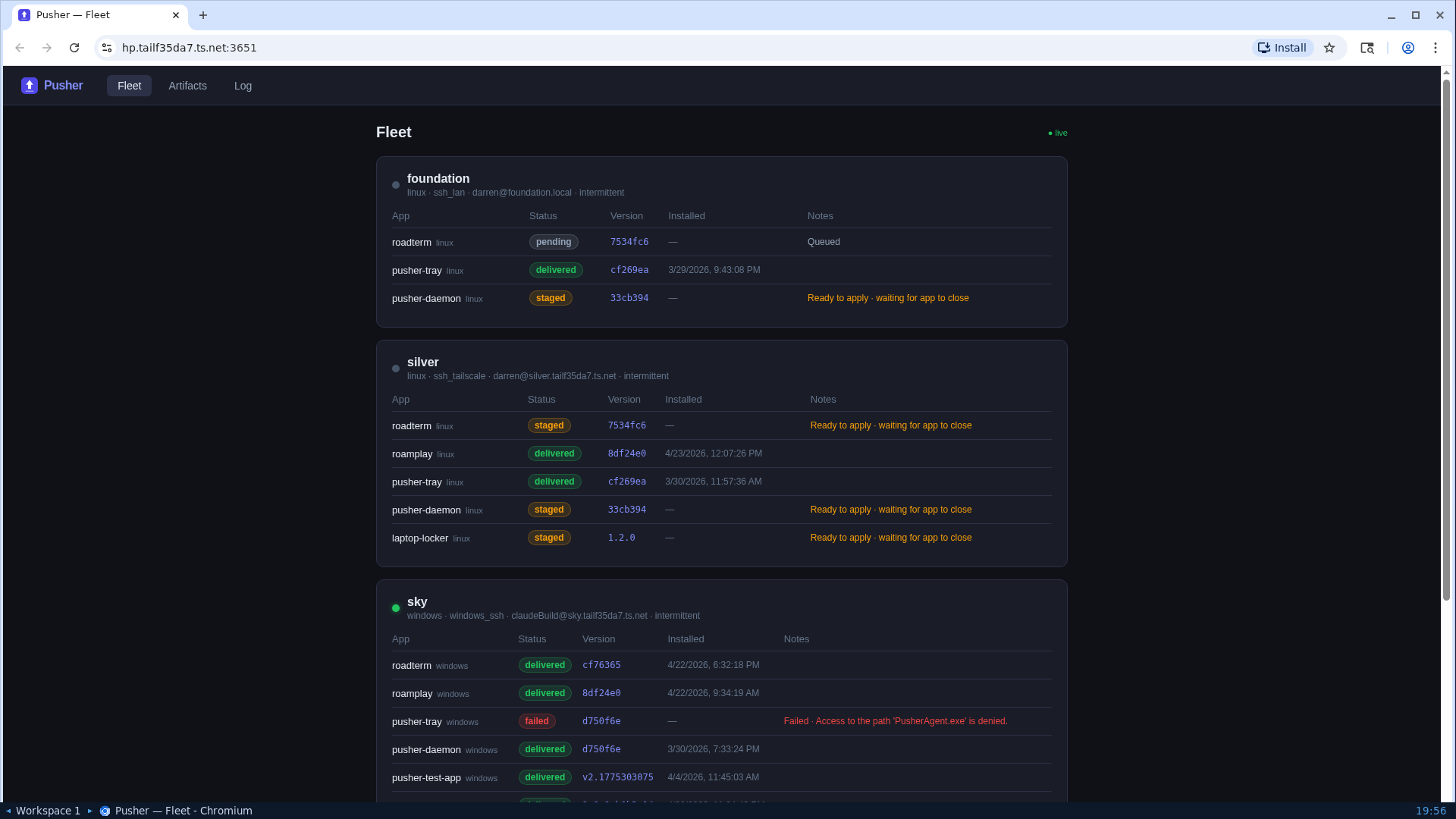 Pusher deploy dashboard